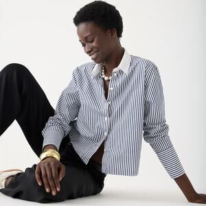 J.Crew Cropped Dark Evening Striped Garçon Shirt Size 10 NEW Womens Preppy NWT